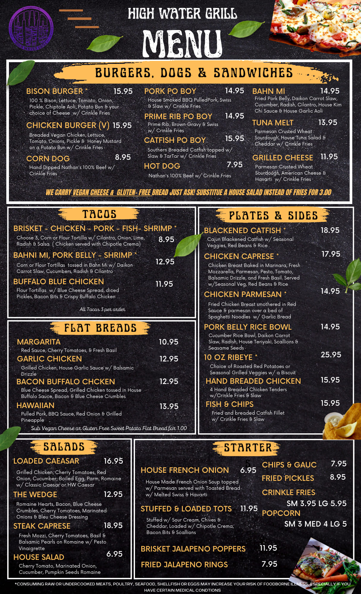 Menu | High Water Grill & Rong Bar